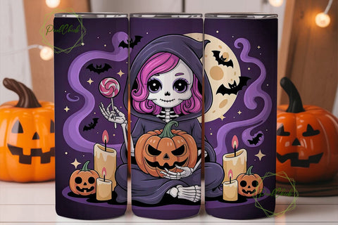 Kawaii Skeleton Halloween 20oz Tumbler Sublimation PixelChick 