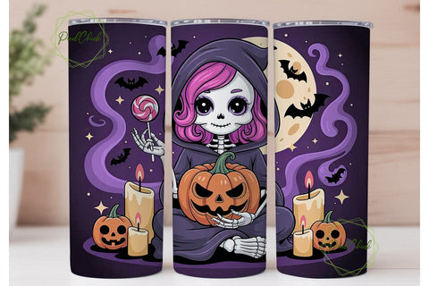 Kawaii Skeleton Halloween 20oz Tumbler Sublimation PixelChick 