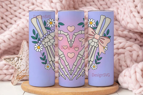 Kawaii Skeleton Heart 20oz Tumbler Wrap Sublimation DesignSVG 