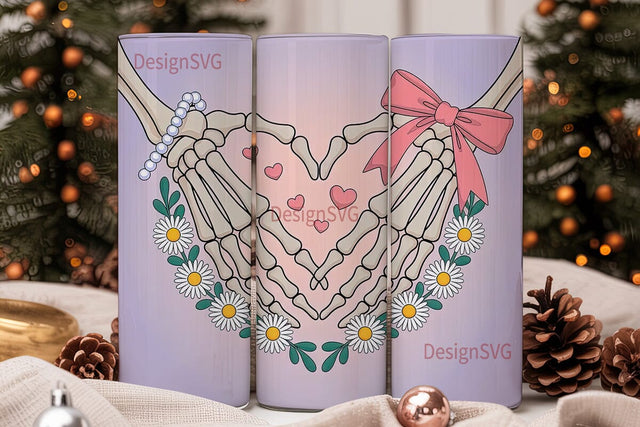 Kawaii Skeleton Heart 20oz Tumbler Wrap Sublimation DesignSVG 