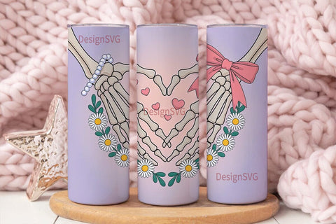 Kawaii Skeleton Heart 20oz Tumbler Wrap Sublimation DesignSVG 