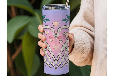 Kawaii Skeleton Heart 20oz Tumbler Wrap Sublimation DesignSVG 