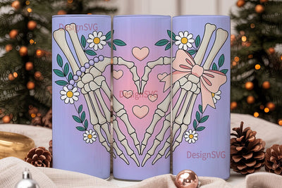 Kawaii Skeleton Heart 20oz Tumbler Wrap Sublimation DesignSVG 