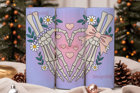 Kawaii Skeleton Heart 20oz Tumbler Wrap Sublimation DesignSVG 