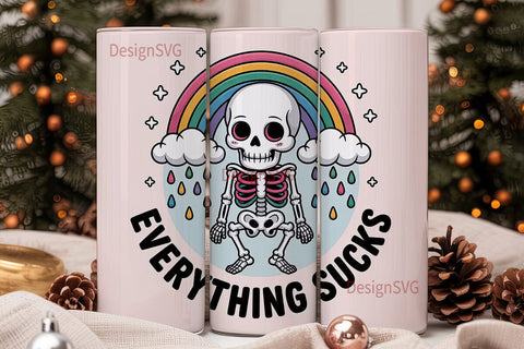 Kawaii Skeleton Tumbler Wrap Sublimation DesignSVG 
