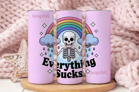 Kawaii Skeleton Tumbler Wrap Sublimation DesignSVG 