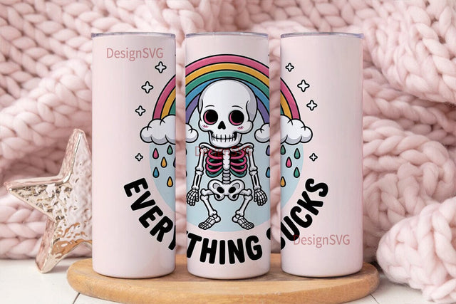 Kawaii Skeleton Tumbler Wrap Sublimation DesignSVG 