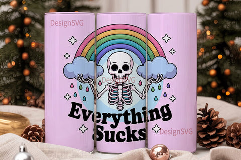 Kawaii Skeleton Tumbler Wrap Sublimation DesignSVG 