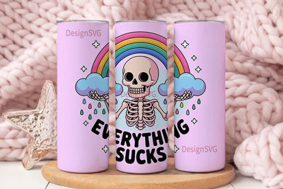 Kawaii Skeleton Tumbler Wrap Sublimation DesignSVG 