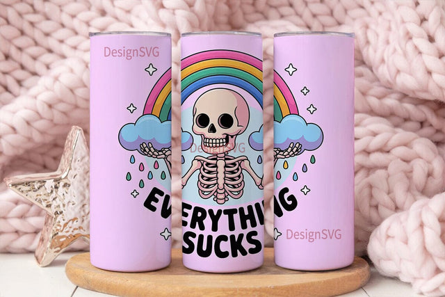 Kawaii Skeleton Tumbler Wrap Sublimation DesignSVG 