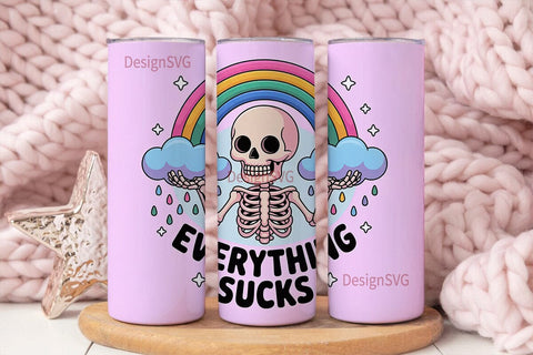 Kawaii Skeleton Tumbler Wrap Sublimation DesignSVG 
