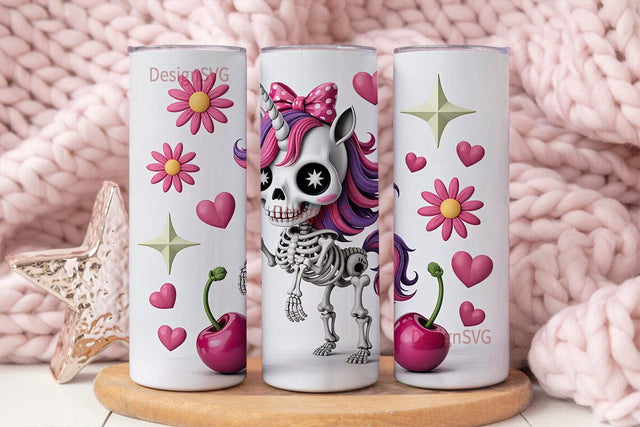 Kawaii Skeleton Unicorn 20oz Tumbler Sublimation DesignSVG 