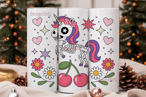 Kawaii Skeleton Unicorn 20oz Tumbler Sublimation DesignSVG 