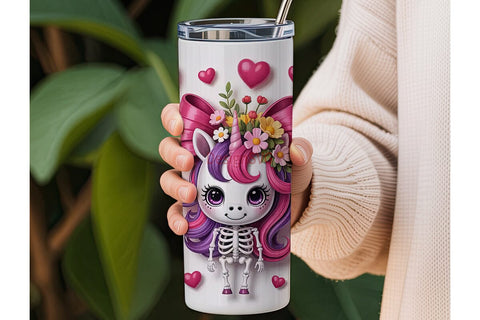 Kawaii Skeleton Unicorn 20oz Tumbler Sublimation DesignSVG 