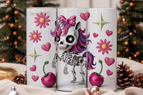 Kawaii Skeleton Unicorn 20oz Tumbler Sublimation DesignSVG 