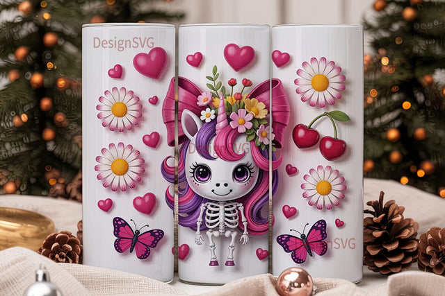 Kawaii Skeleton Unicorn 20oz Tumbler Sublimation DesignSVG 