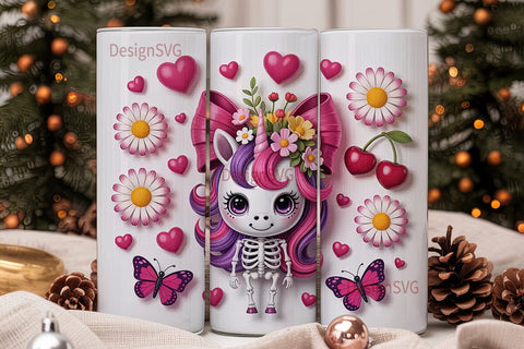 Kawaii Skeleton Unicorn 20oz Tumbler Sublimation DesignSVG 