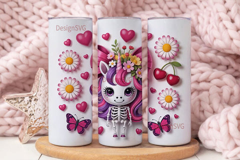 Kawaii Skeleton Unicorn 20oz Tumbler Sublimation DesignSVG 