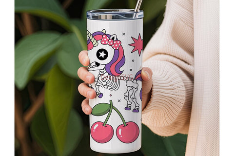 Kawaii Skeleton Unicorn 20oz Tumbler Sublimation DesignSVG 