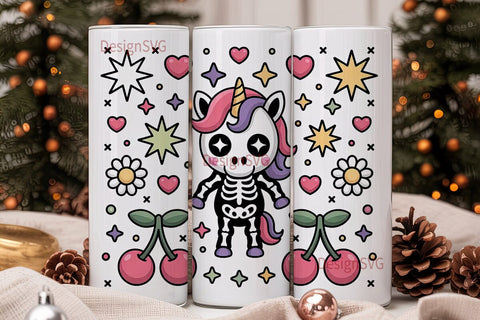 Kawaii Skeleton Unicorn 20oz Tumbler Sublimation DesignSVG 
