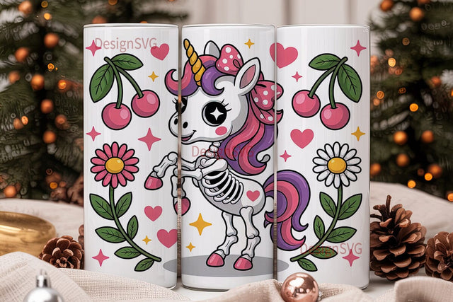 Kawaii Skeleton Unicorn 20oz Tumbler Sublimation DesignSVG 