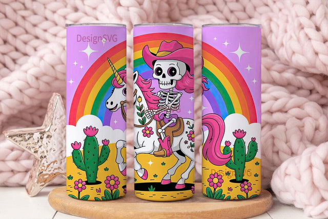 Kawaii Skeleton Unicorn Tumbler Wrap Sublimation DesignSVG 