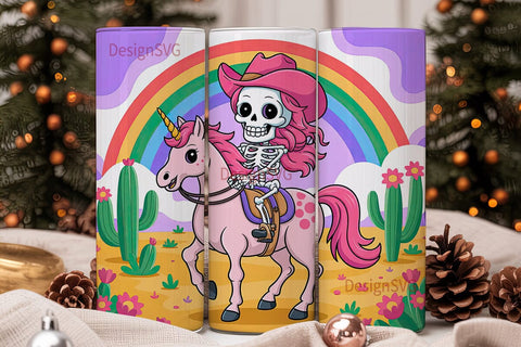 Kawaii Skeleton Unicorn Tumbler Wrap Sublimation DesignSVG 