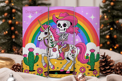 Kawaii Skeleton Unicorn Tumbler Wrap Sublimation DesignSVG 