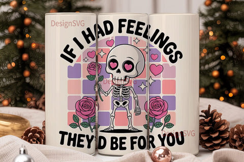 Kawaii Skeleton with Roses 20oz Tumbler Sublimation DesignSVG 