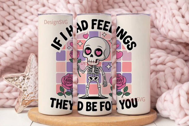 Kawaii Skeleton with Roses 20oz Tumbler Sublimation DesignSVG 