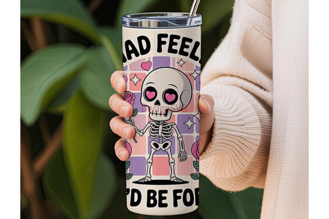 Kawaii Skeleton with Roses 20oz Tumbler Sublimation DesignSVG 