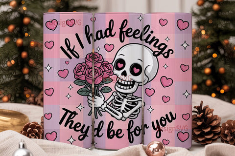 Kawaii Skeleton with Roses 20oz Tumbler Sublimation DesignSVG 