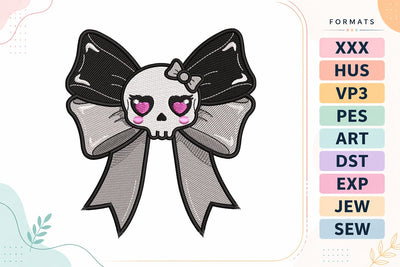 Kawaii Skull Bow Halloween Embroidery Design Embroidery/Applique DESIGNS sg embroidery 