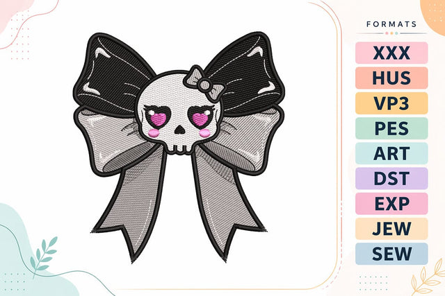 Kawaii Skull Bow Halloween Embroidery Design Embroidery/Applique DESIGNS sg embroidery 