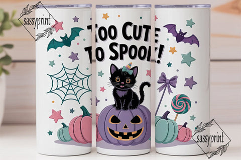 Kawaii Spooky Cat 20oz Tumbler Wrap Sublimation sassyprint 