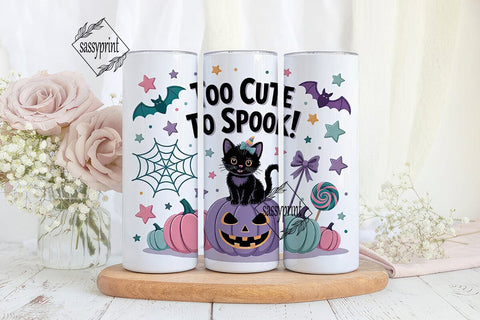 Kawaii Spooky Cat 20oz Tumbler Wrap Sublimation sassyprint 