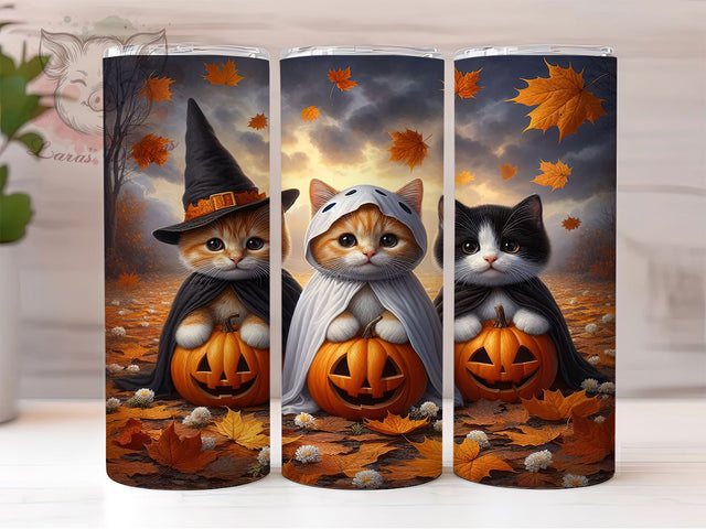 Kawaii Spooky Cat Pumpkin 20Oz Tumbler, Ghost Cat Cup, Halloween Pumpkin Wrap, 20Oz Sublimation Design, Cute Spooky Drinkware, Fall Coffee Tumbler, Kawaii Halloween Mug Sublimation Lara' s Designs 