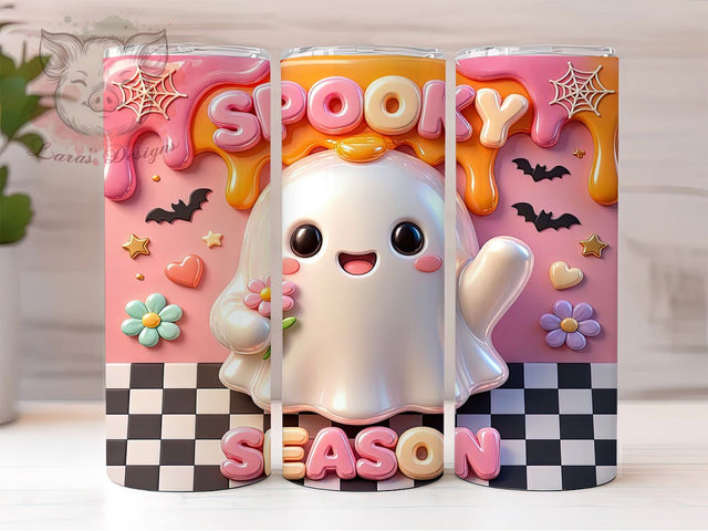 Kawaii Spooky Ghost 20oz Tumbler, Ghost Motif, Kawaii Style, Halloween Theme, Cute Spooky, Whimsical Charm, 20oz Wrap, Sublimation Tumbler Sublimation Lara' s Designs 