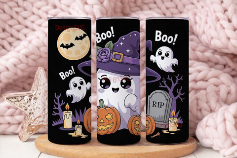 Kawaii Spooky Ghost 20oz Tumbler Wrap Sublimation DesignSVG 