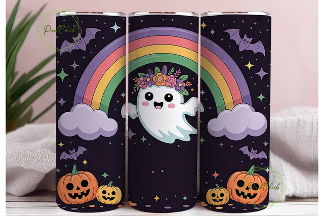 Kawaii Spooky Rainbow Tumbler Wrap Sublimation PixelChick 