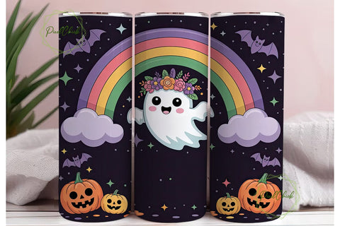 Kawaii Spooky Rainbow Tumbler Wrap Sublimation PixelChick 