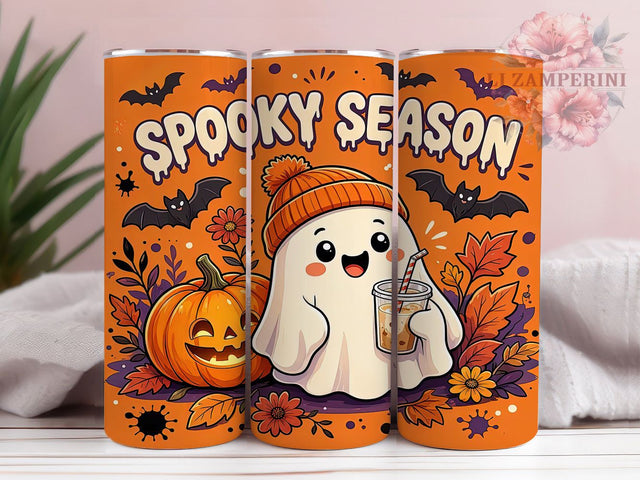 Kawaii Spooky Season Ghost 20oz Tumbler, Kawaii Style, Spooky Season, Ghost Motif, Halloween Theme, Cute Accent, Sublimation Wrap, 20oz Tumbler Sublimation Li Zamperini 