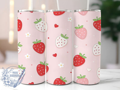 Kawaii Strawberry Charm Pattern 20oz Tumbler, Kawaii Strawberry, Charm Pattern, Cute Theme, Sublimation Wrap, 20oz Tumbler, Pastel Aesthetic, Girly Design Sublimation ToriDesigns 