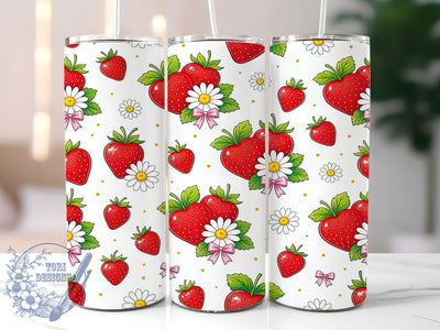Kawaii Strawberry Daisy Charm 20oz Tumbler, Kawaii Strawberry, Daisy Charm, Cute Theme, Sublimation Wrap, 20oz Tumbler, Pastel Aesthetic, Girly Design Sublimation ToriDesigns 