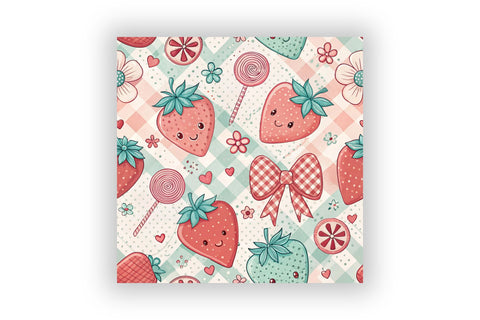 Kawaii Strawberry Gingham Digital Paper, Seamless Cute Fruit Pattern Pack, Printable Scrapbook Paper, Japanese Summer Design Bundle Digital Pattern FloridPrintables 