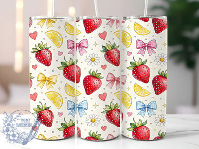 Kawaii Strawberry Watercolor Pattern 20oz Tumbler, Kawaii Strawberry, Watercolor Pattern, Cute Fruit, 20oz Tumbler Wrap, Sublimation Design, Sweet Aesthetic, Digital Download Sublimation ToriDesigns 