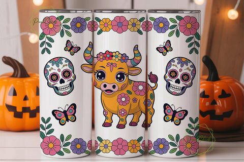 Kawaii Sugar Skull Bull Tumbler Wrap Sublimation PixelChick 