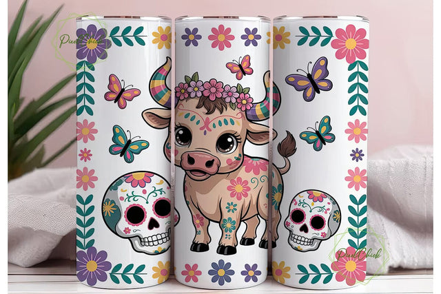 Kawaii Sugar Skull Bull Tumbler Wrap Sublimation PixelChick 