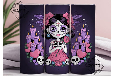 Kawaii Sugar Skull Girl 20oz Tumbler Sublimation sassyprint 