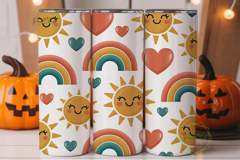 Kawaii Sun & Rainbow 20oz Tumbler Wrap Sublimation PixelChick 